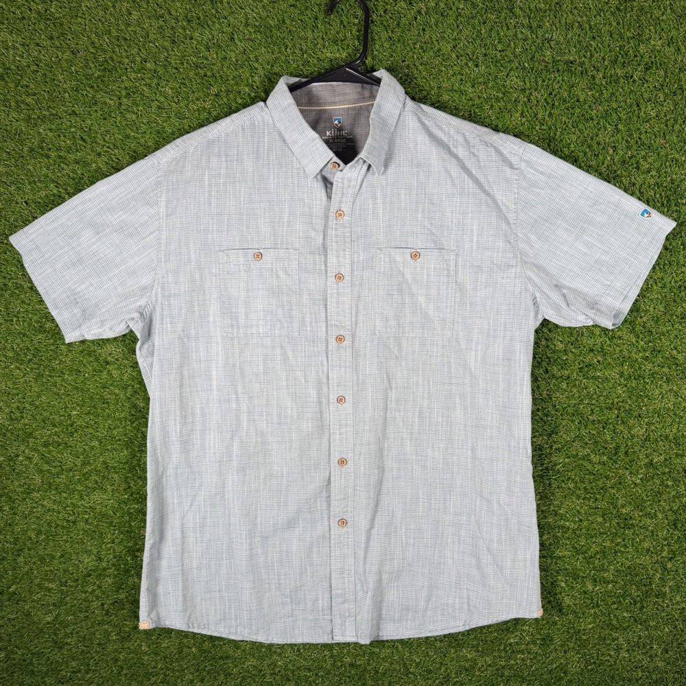 Kuhl XL Mens Short‎ Sleeve Button Down Shirt Blue Striped Casual